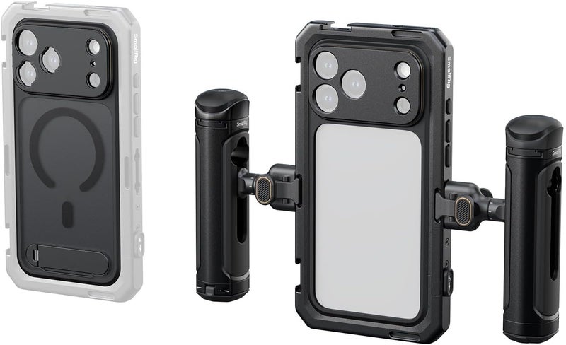 SMALLRIG حامل فيديو للهاتف مزدوج محمول لجهاز iPhone 17 Pro Max، مجموعة حامل الهاتف مع مقبض جانبي لاسلكي سريع الإطلاق، لوحة خلفية عدسة T-Mount مقاس 17 مم لتسجيل الفيديو/يوتيوب/البث المباشر/فلوغ - 5541 - Image 1